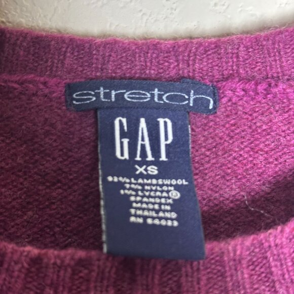 VTG GAP Stretch Lambswool Sweater Women XS Purple Prep 90s Retro Button Up Warm - Picture 5 of 10
